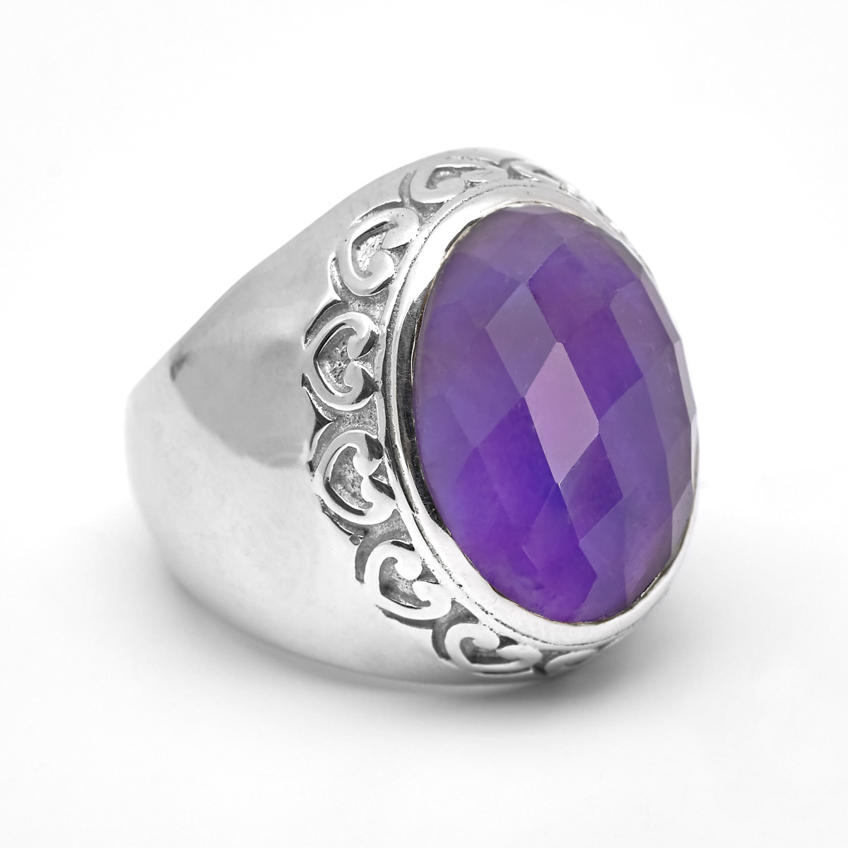 Bague amethyste argent Heart chevalière